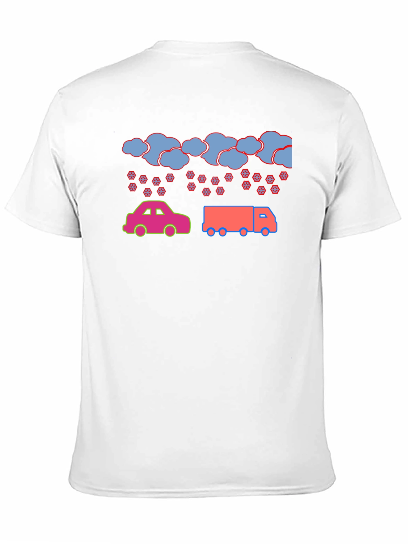 Cartoon Car & Truck Snow Day Black T-Shirt