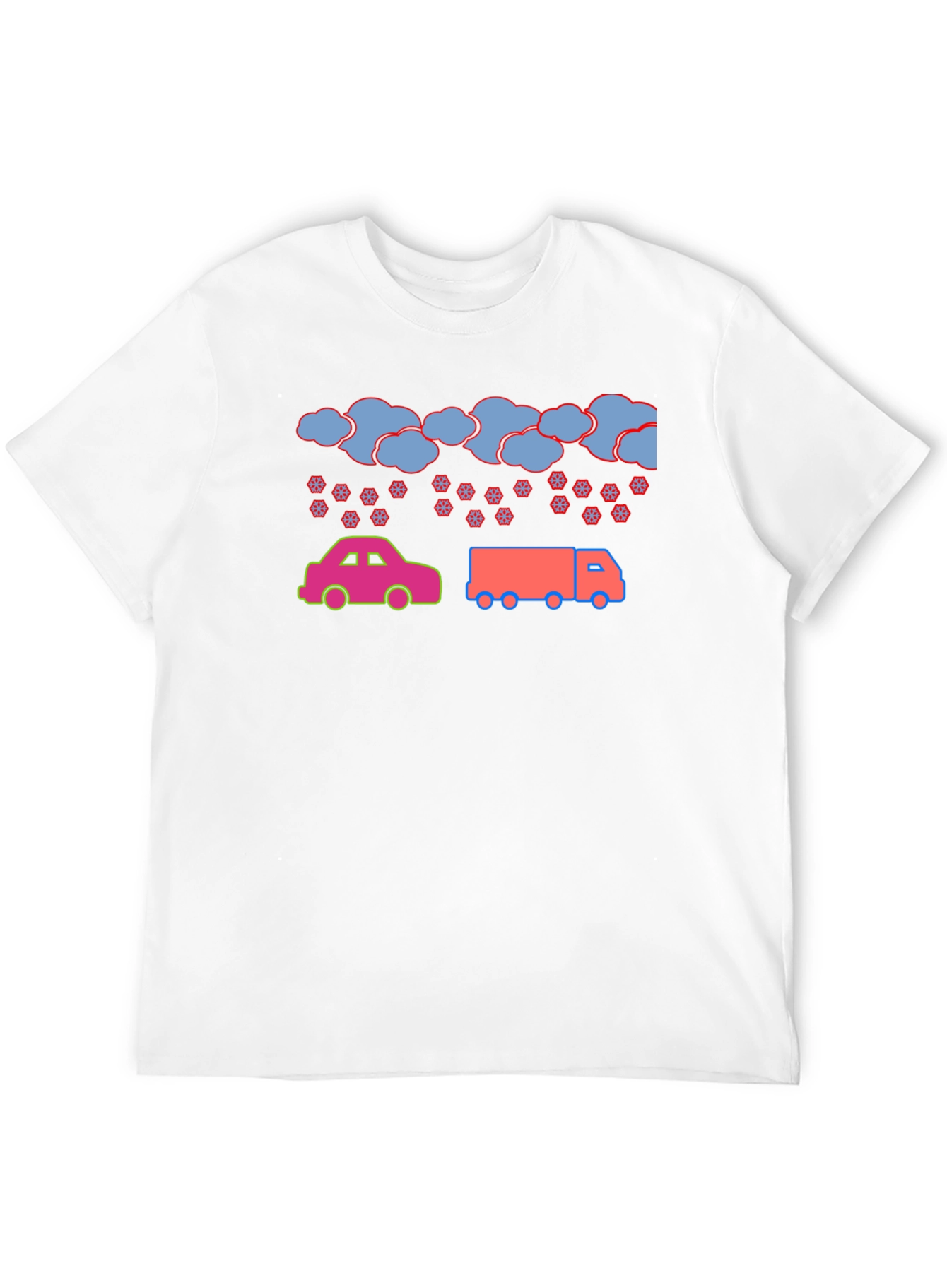 Cartoon Car & Truck Snow Day Black T-Shirt