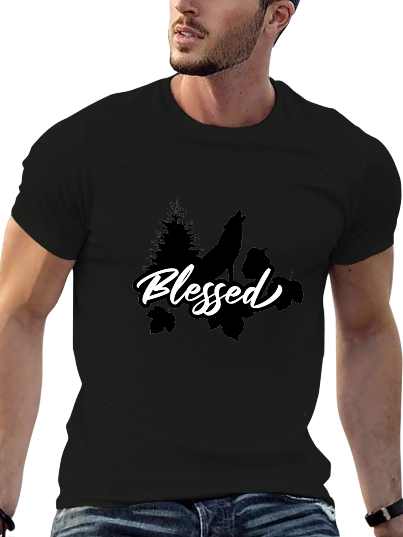 Blessed Wolf Graphic T-Shirt - Black