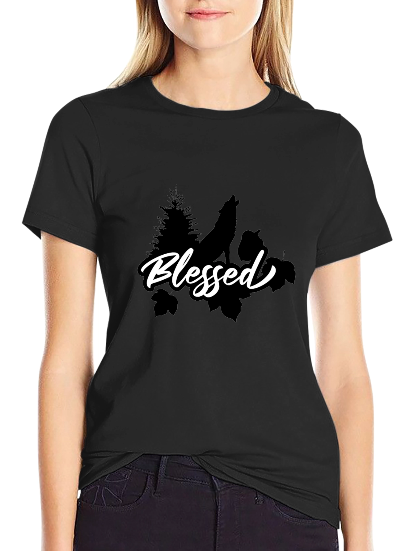 Blessed Wolf Graphic T-Shirt - Black