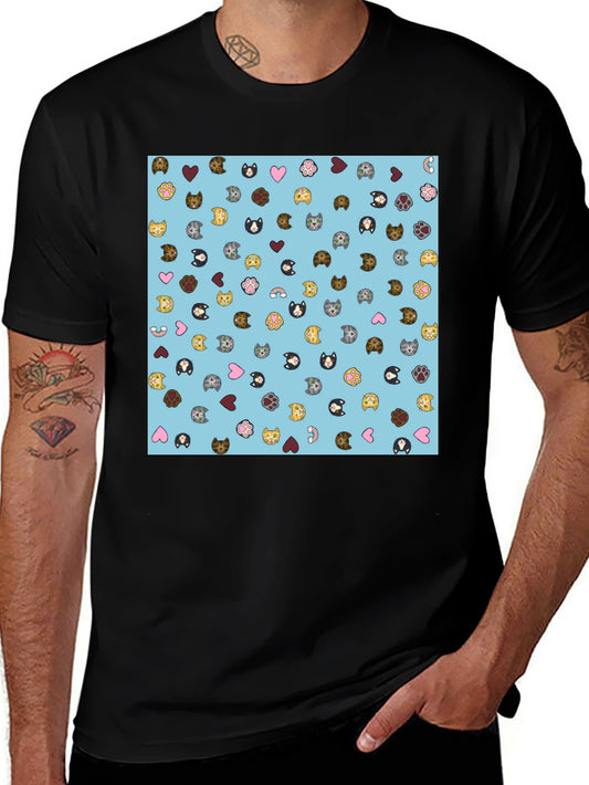 Cat Faces Pattern T-Shirt Soft Cotton Blend Modern Style