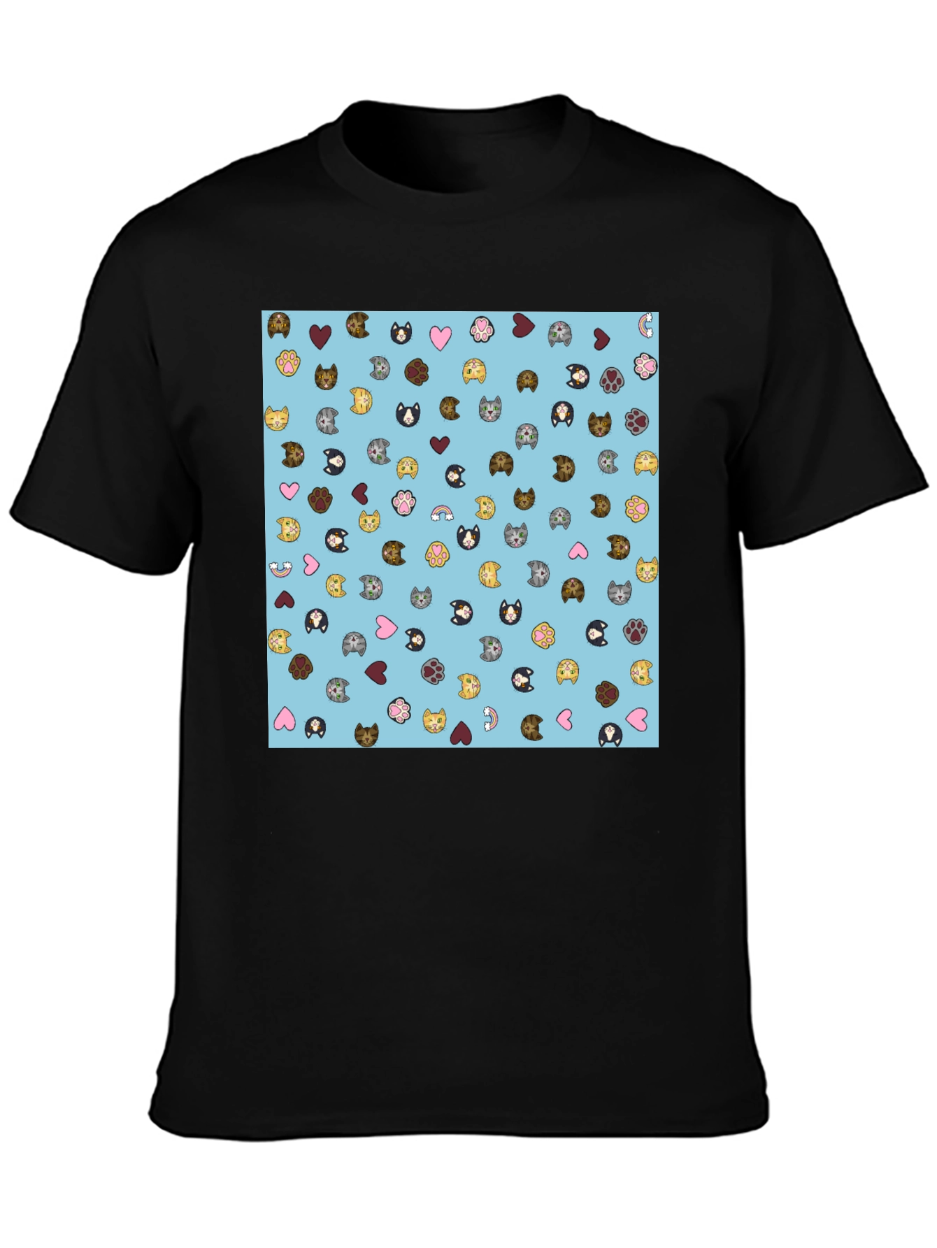 Cat Faces Pattern T-Shirt Soft Cotton Blend Modern Style