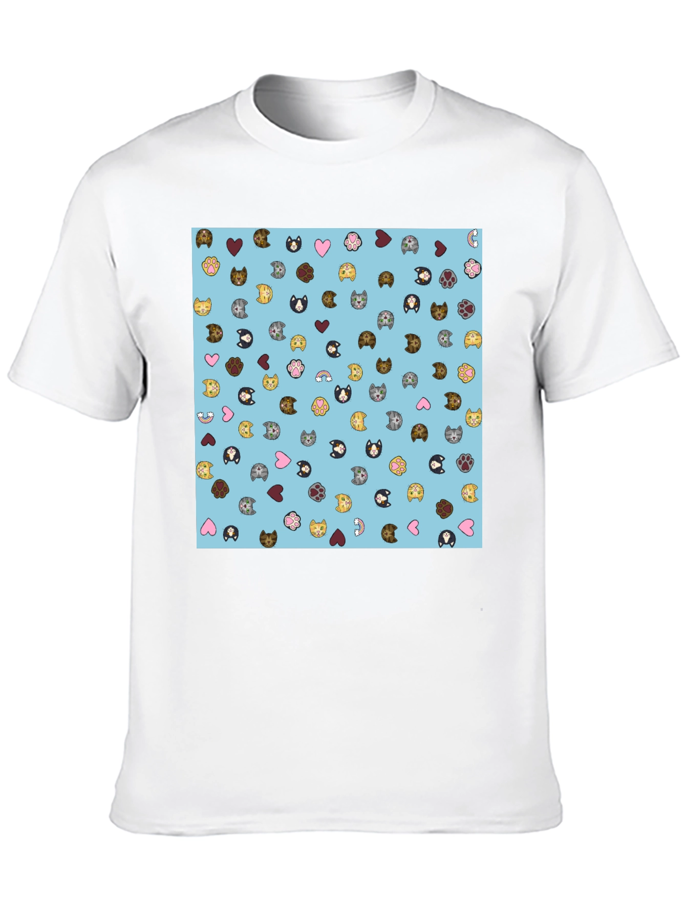 Cat Faces Pattern T-Shirt Soft Cotton Blend Modern Style