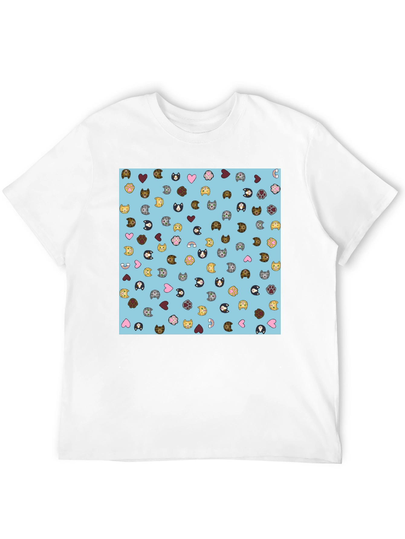 Cat Faces Pattern T-Shirt Soft Cotton Blend Modern Style