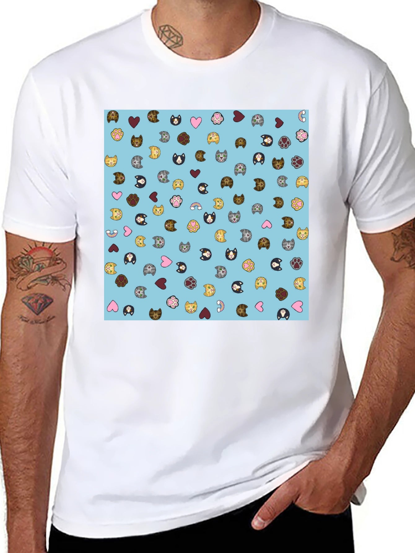 Cat Faces Pattern T-Shirt Soft Cotton Blend Modern Style