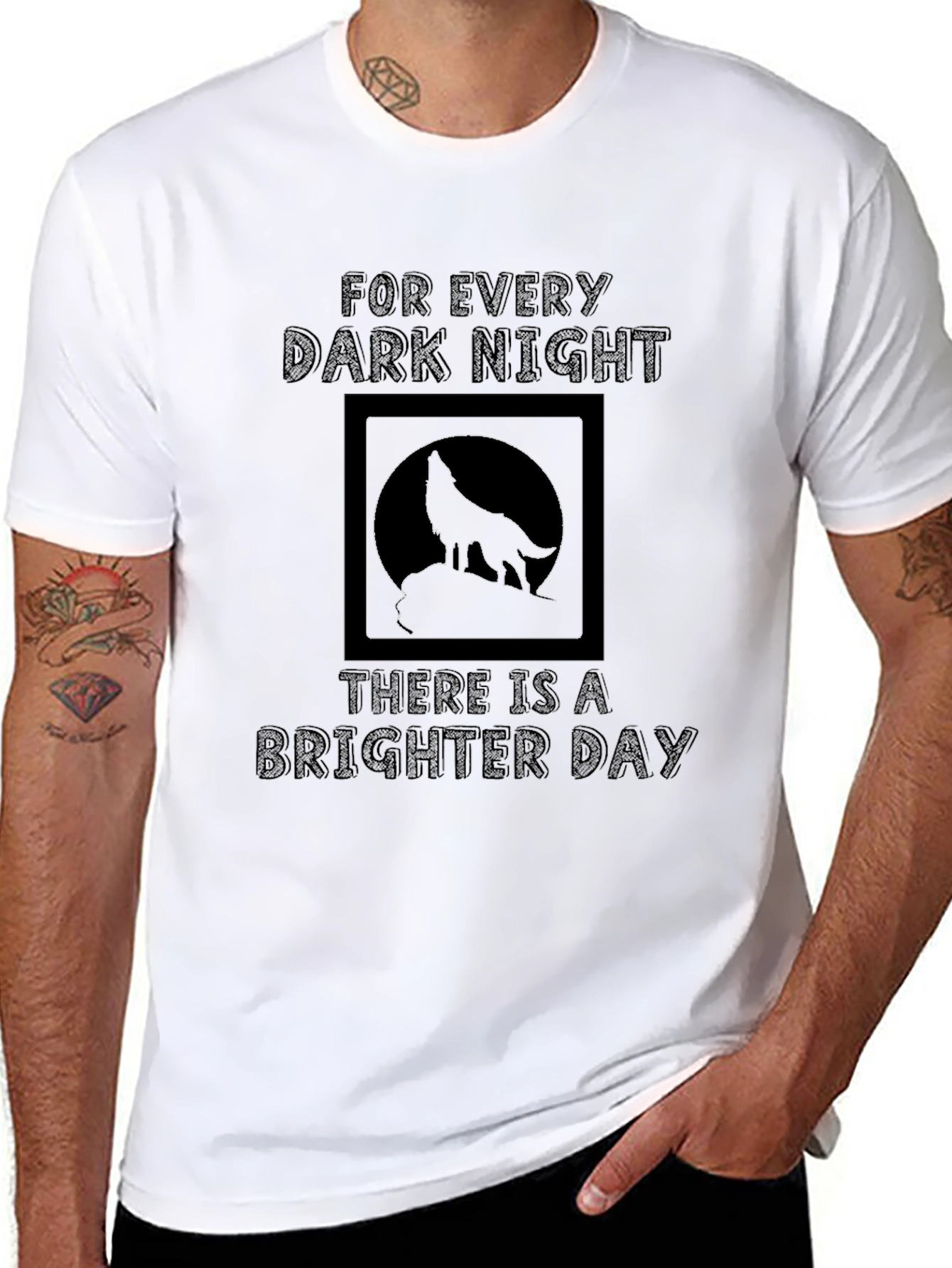 Wolf Silhouette Graphic Tee - Dark Night Brighter Day