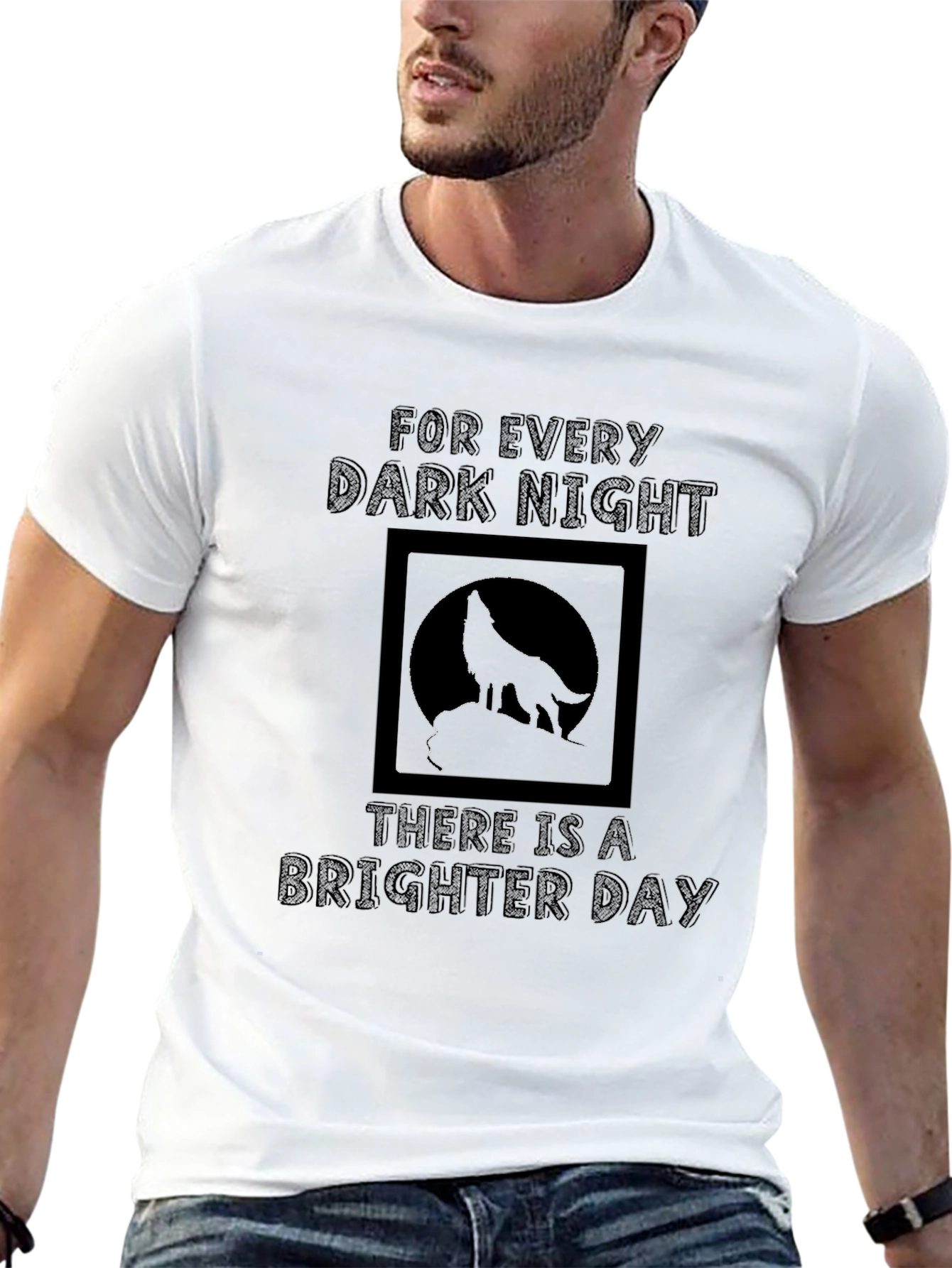 Wolf Silhouette Graphic Tee - Dark Night Brighter Day