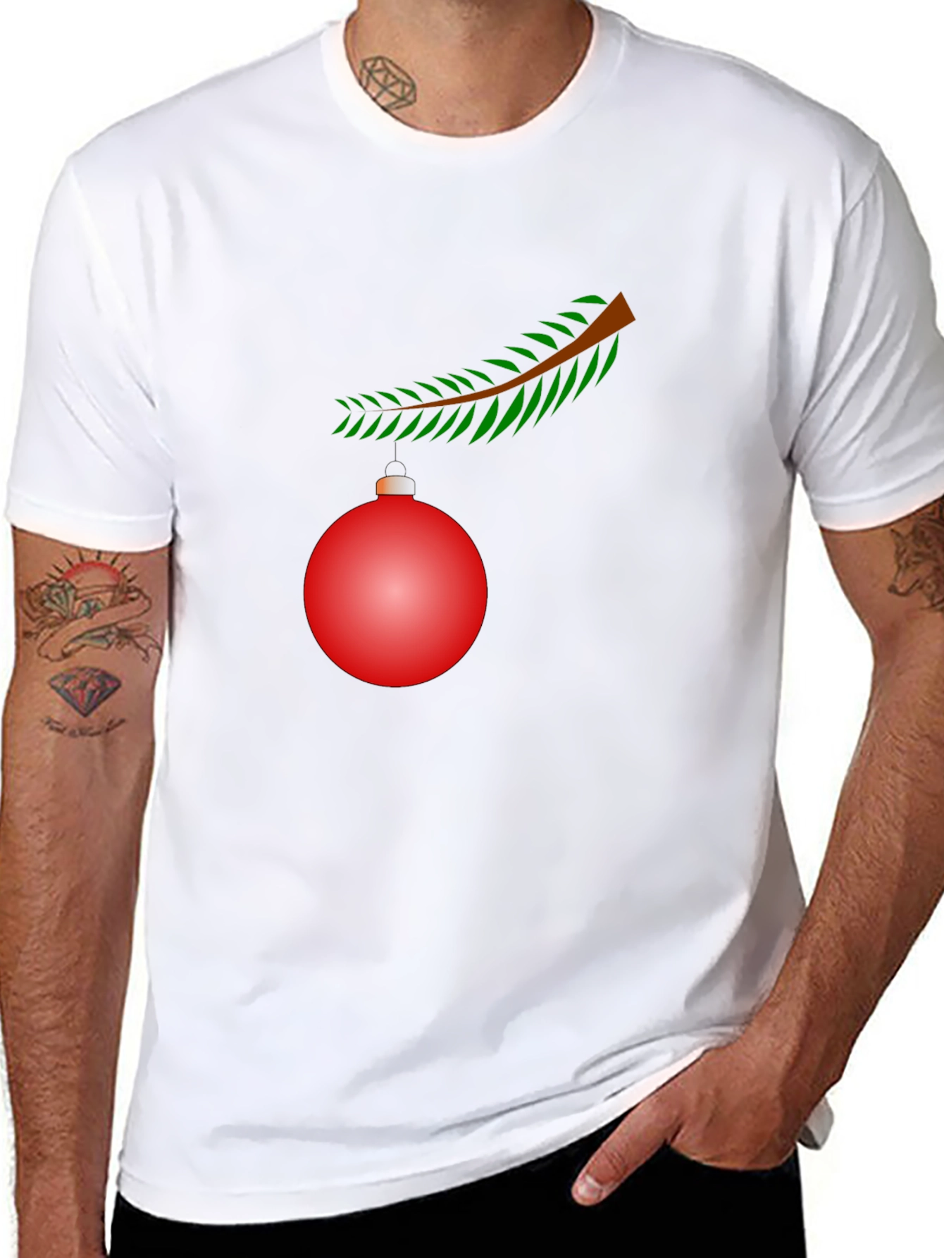 Festive Christmas Ornament Graphic Tee - Black