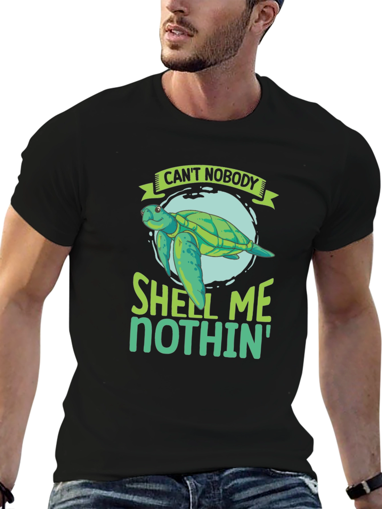Funny Turtle Graphic Mens Black T-Shirt