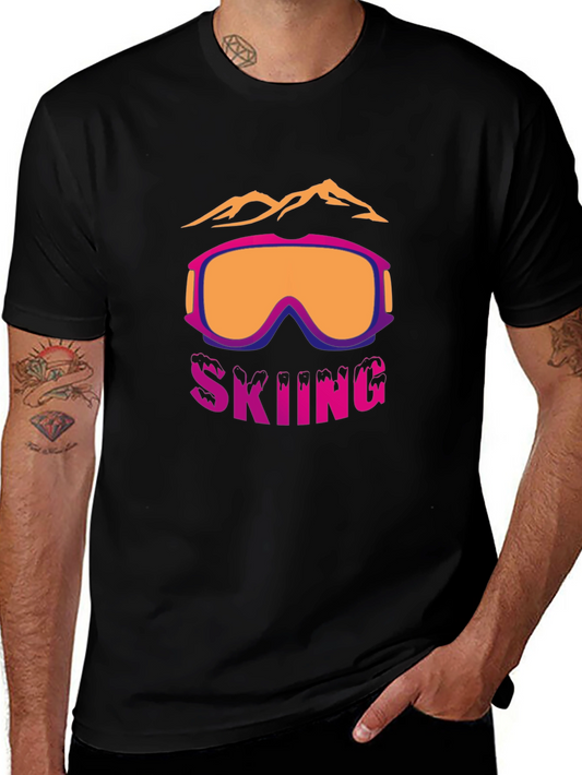 Skiing Graphic T-Shirt - Mountain & Goggles Design