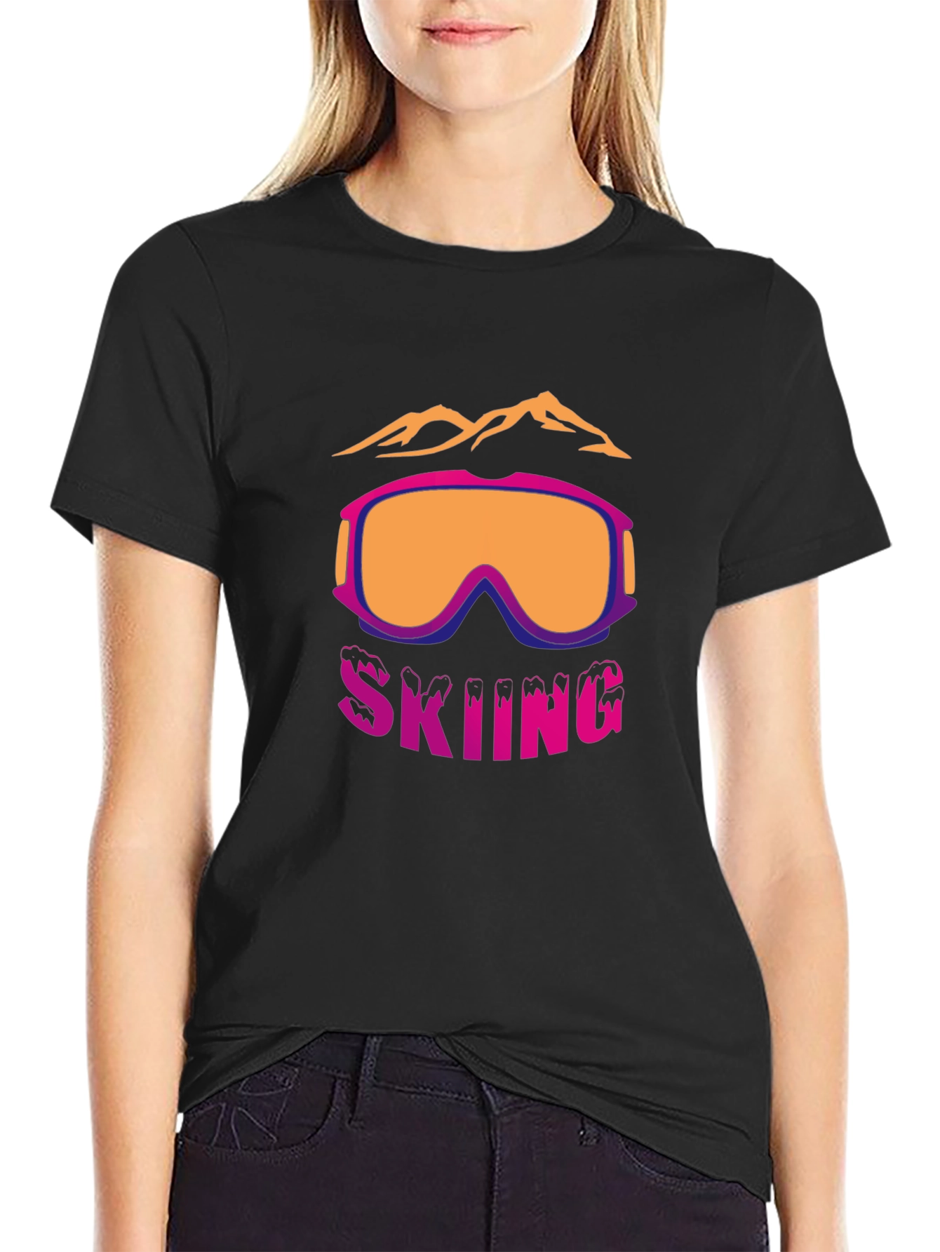 Skiing Graphic T-Shirt - Mountain & Goggles Design
