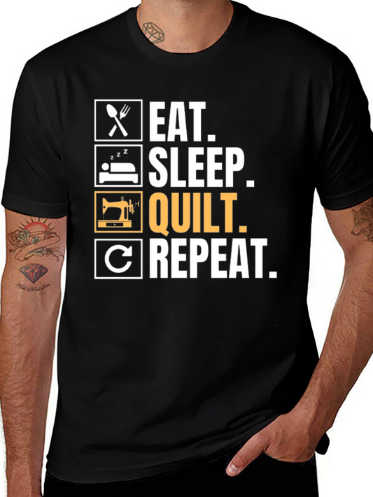 Eat Sleep Quilt Repeat T-Shirt - Quilting Lovers Gift