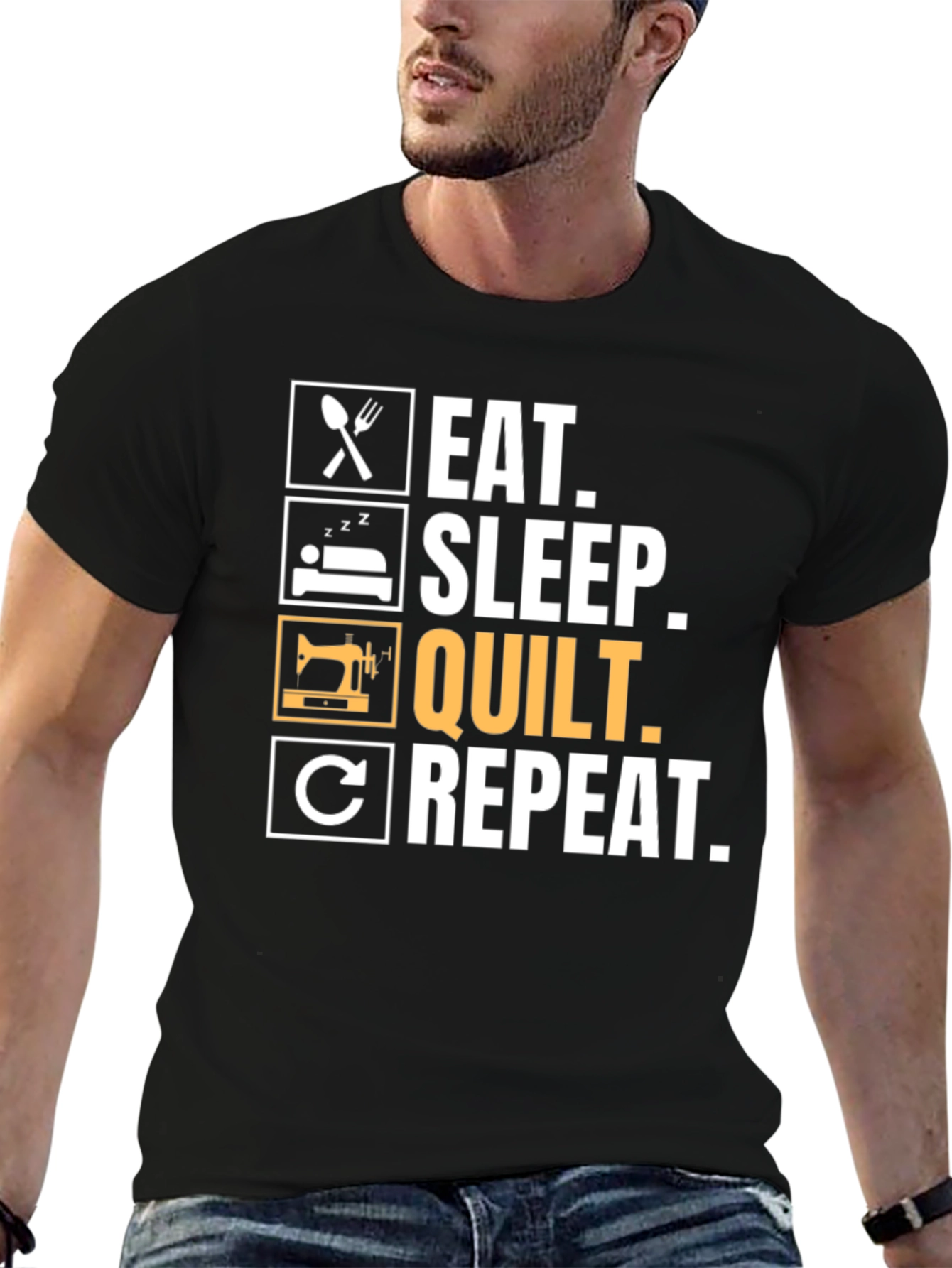 Eat Sleep Quilt Repeat T-Shirt - Quilting Lovers Gift