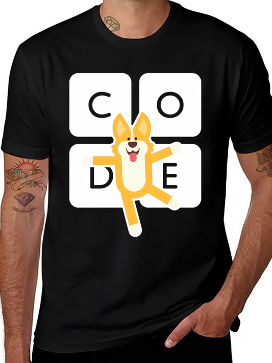 Code Corgi Black Graphic Tee - Programmer T-Shirt