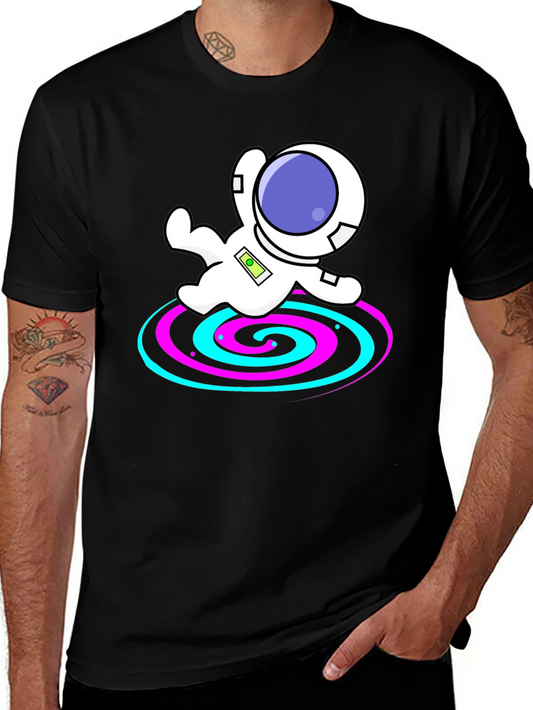 Astronaut Spiral Graphic Tee - Black Cotton Blend