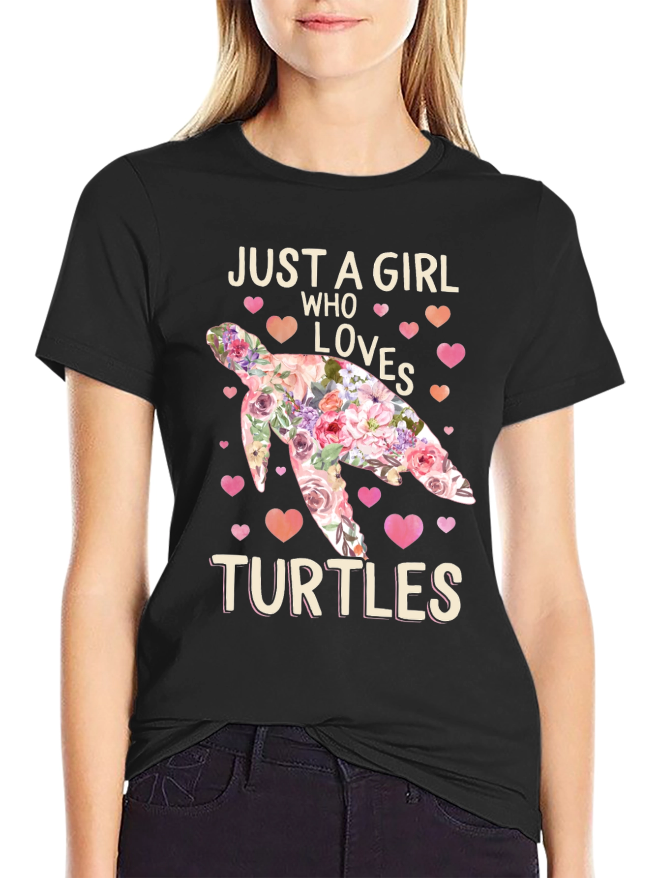 Just A Girl Who Loves Turtles Floral T-Shirt