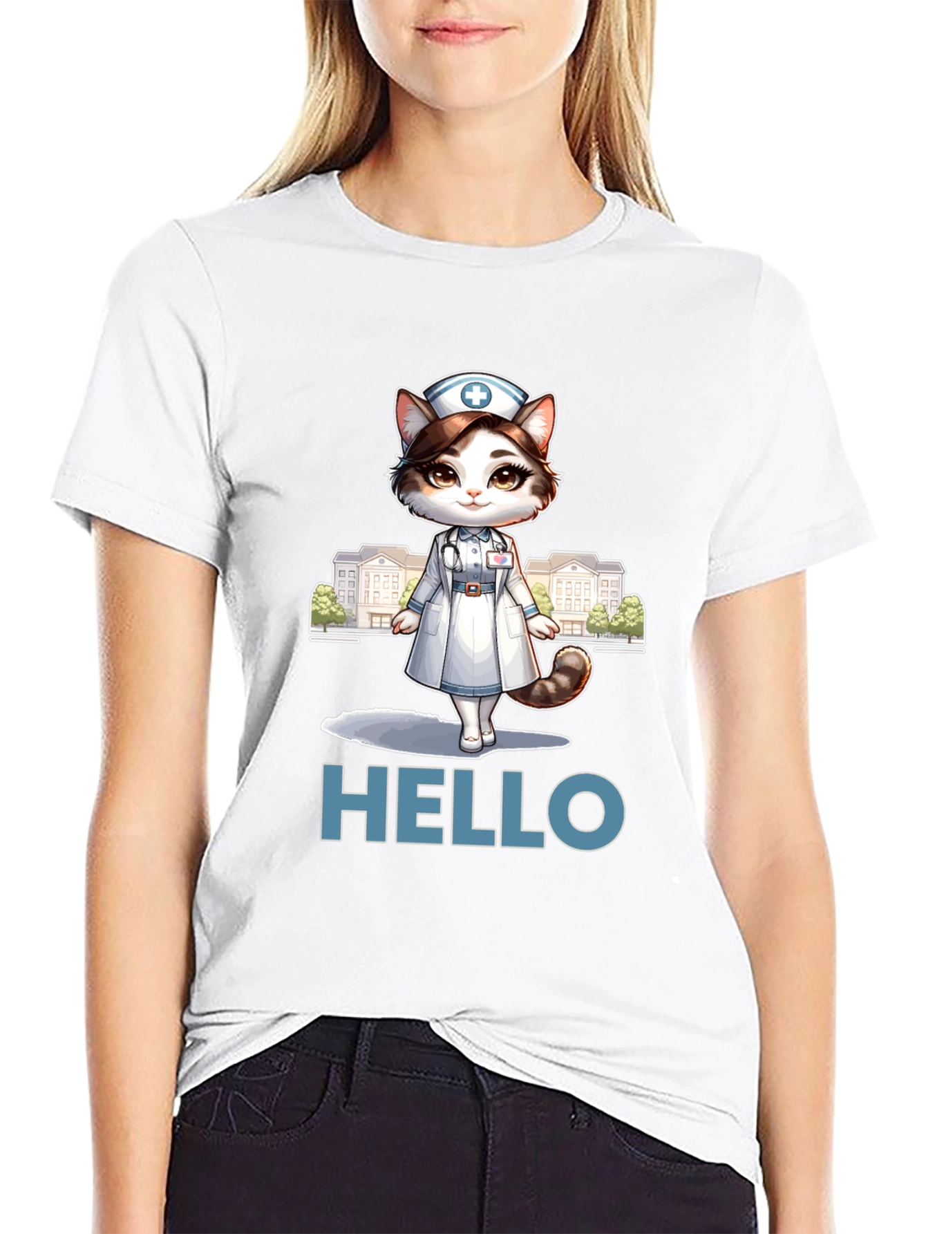 Nurse Cat T-Shirt - Hello Feline Medical Cute Tee