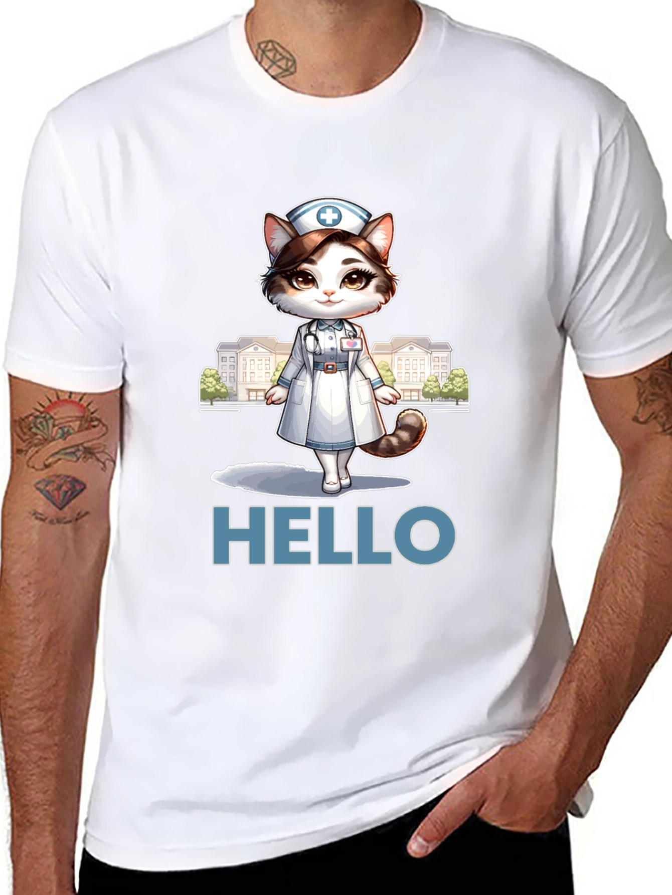 Nurse Cat T-Shirt - Hello Feline Medical Cute Tee