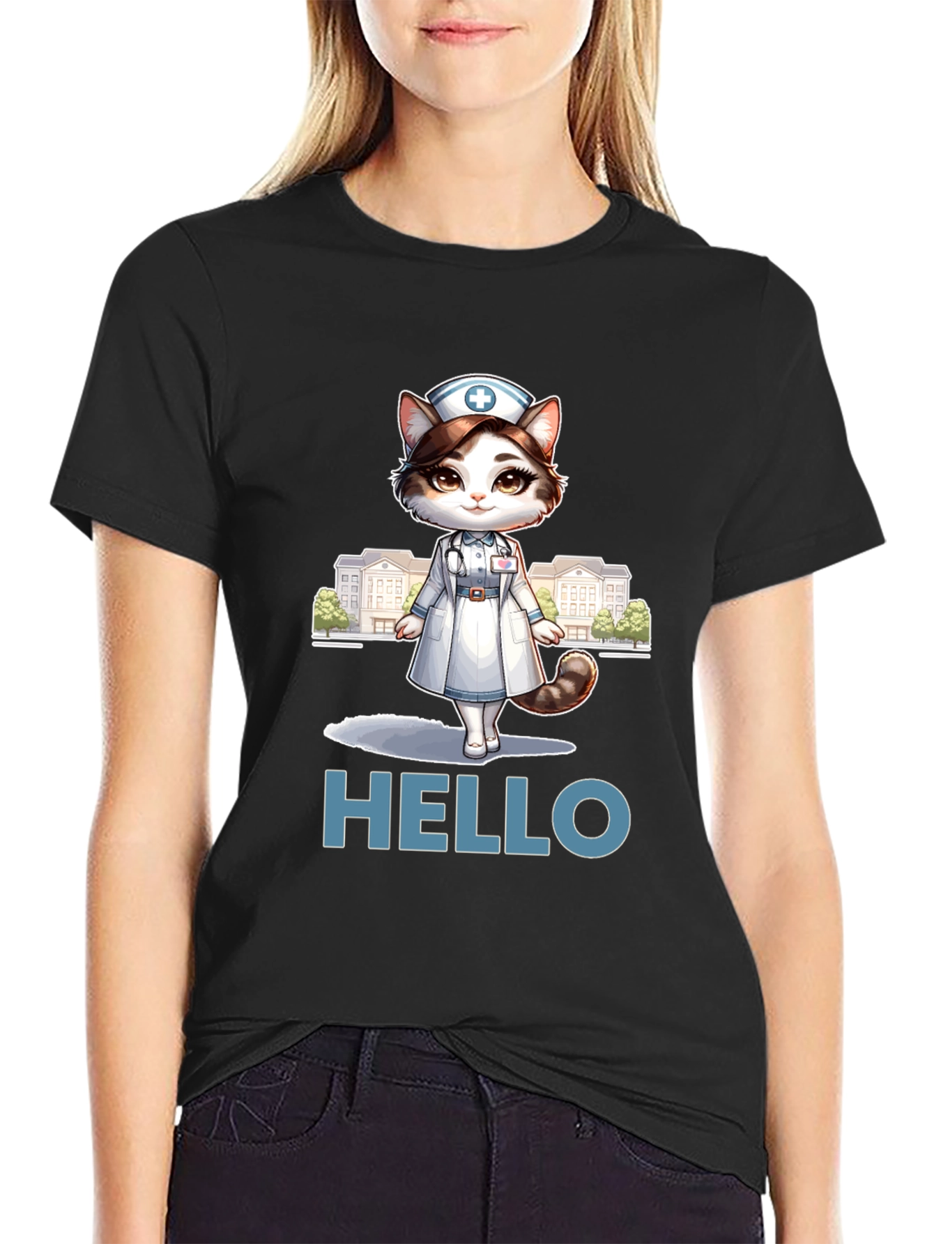 Nurse Cat T-Shirt - Hello Feline Medical Cute Tee