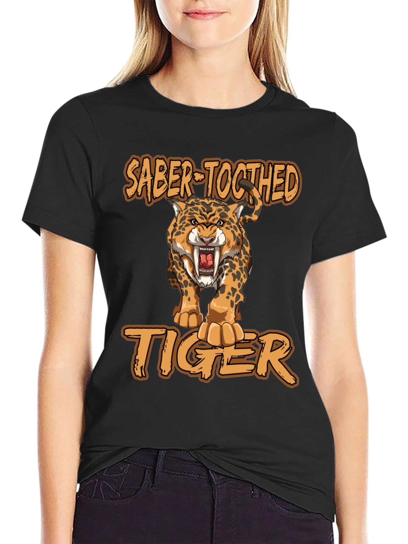 Saber-Toothed Tiger Graphic Print T-Shirt