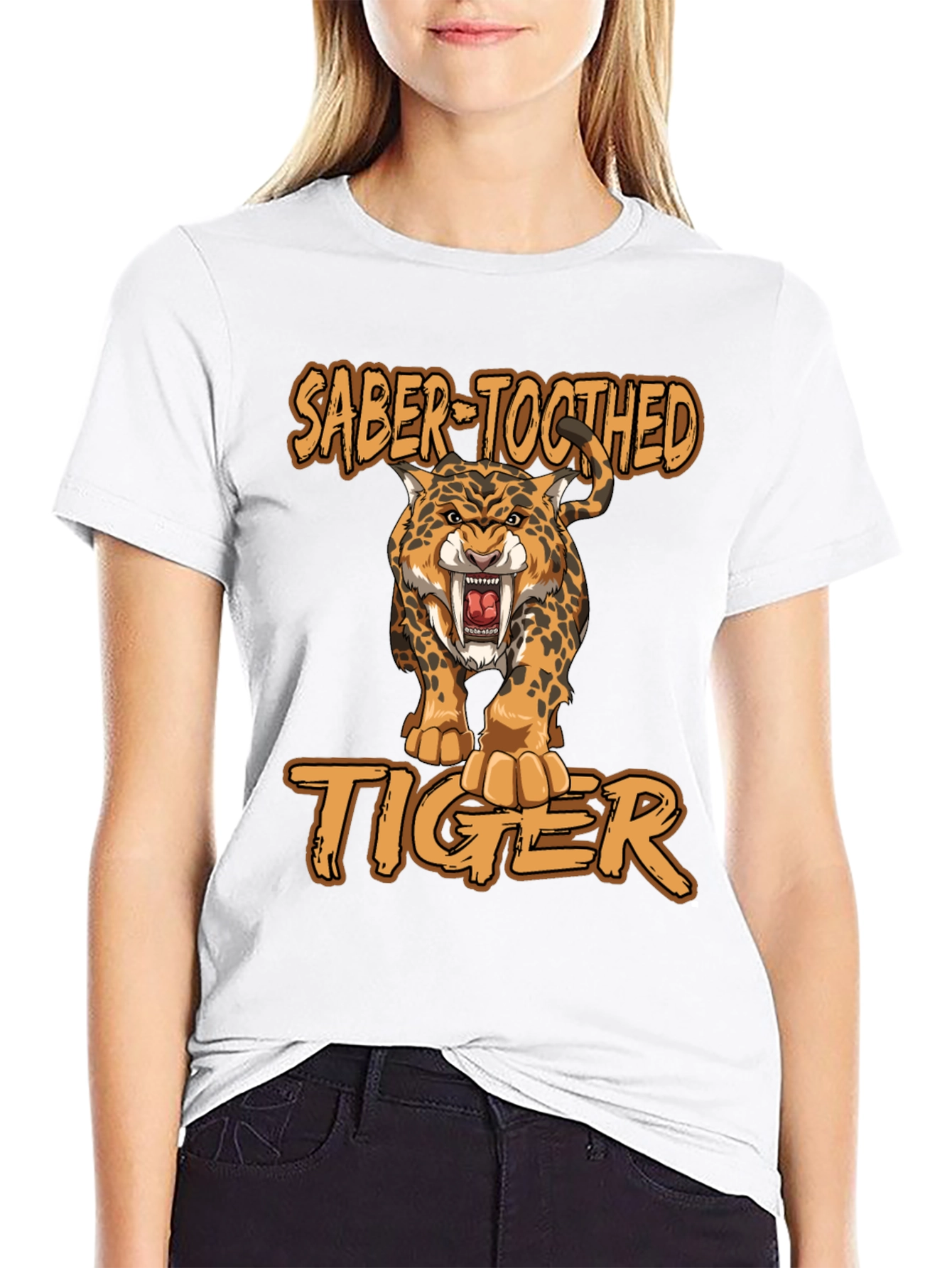 Saber-Toothed Tiger Graphic Print T-Shirt
