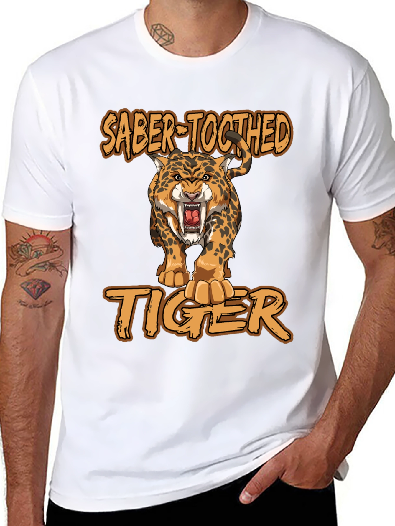 Saber-Toothed Tiger Graphic Print T-Shirt
