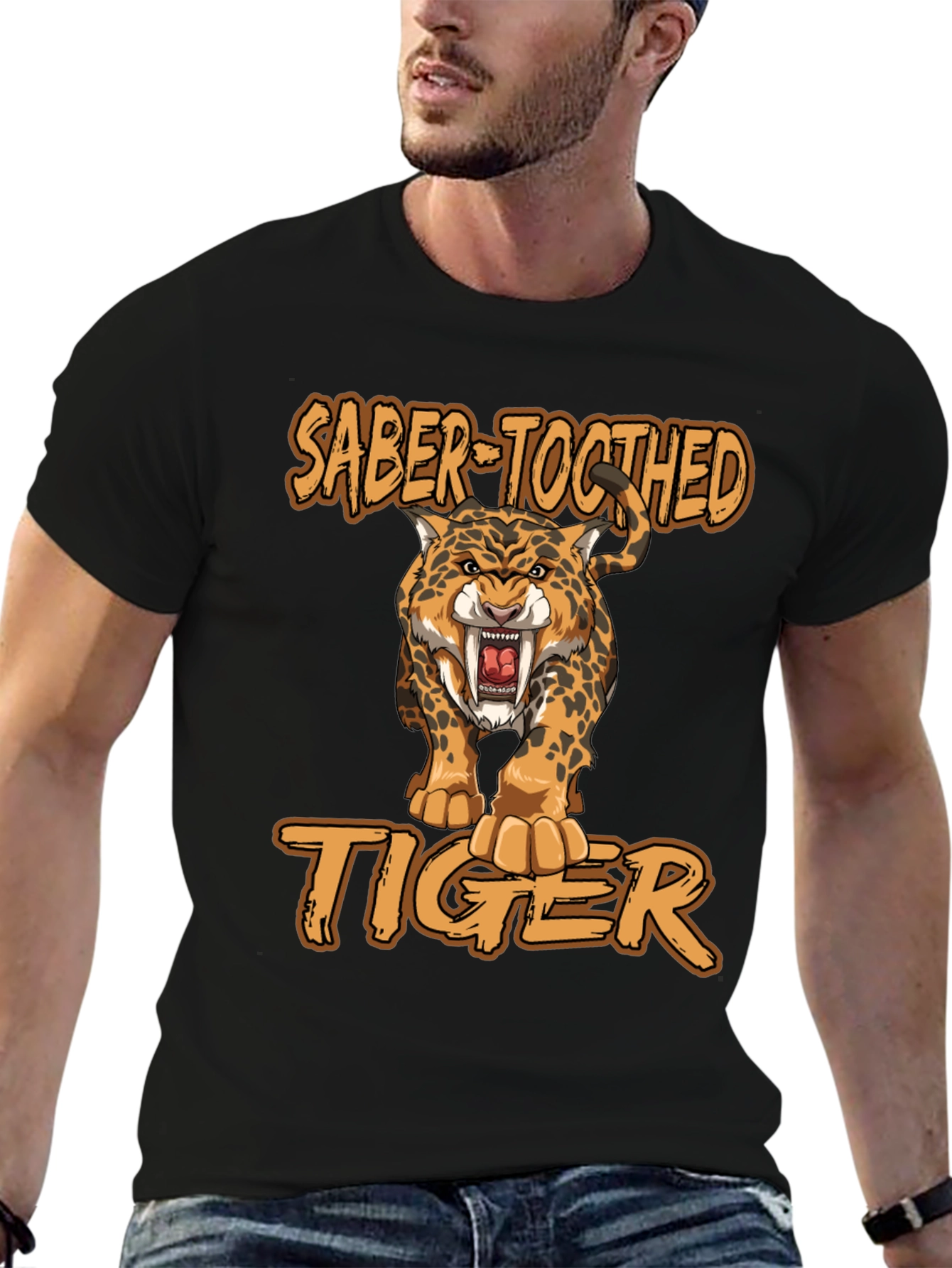 Saber-Toothed Tiger Graphic Print T-Shirt
