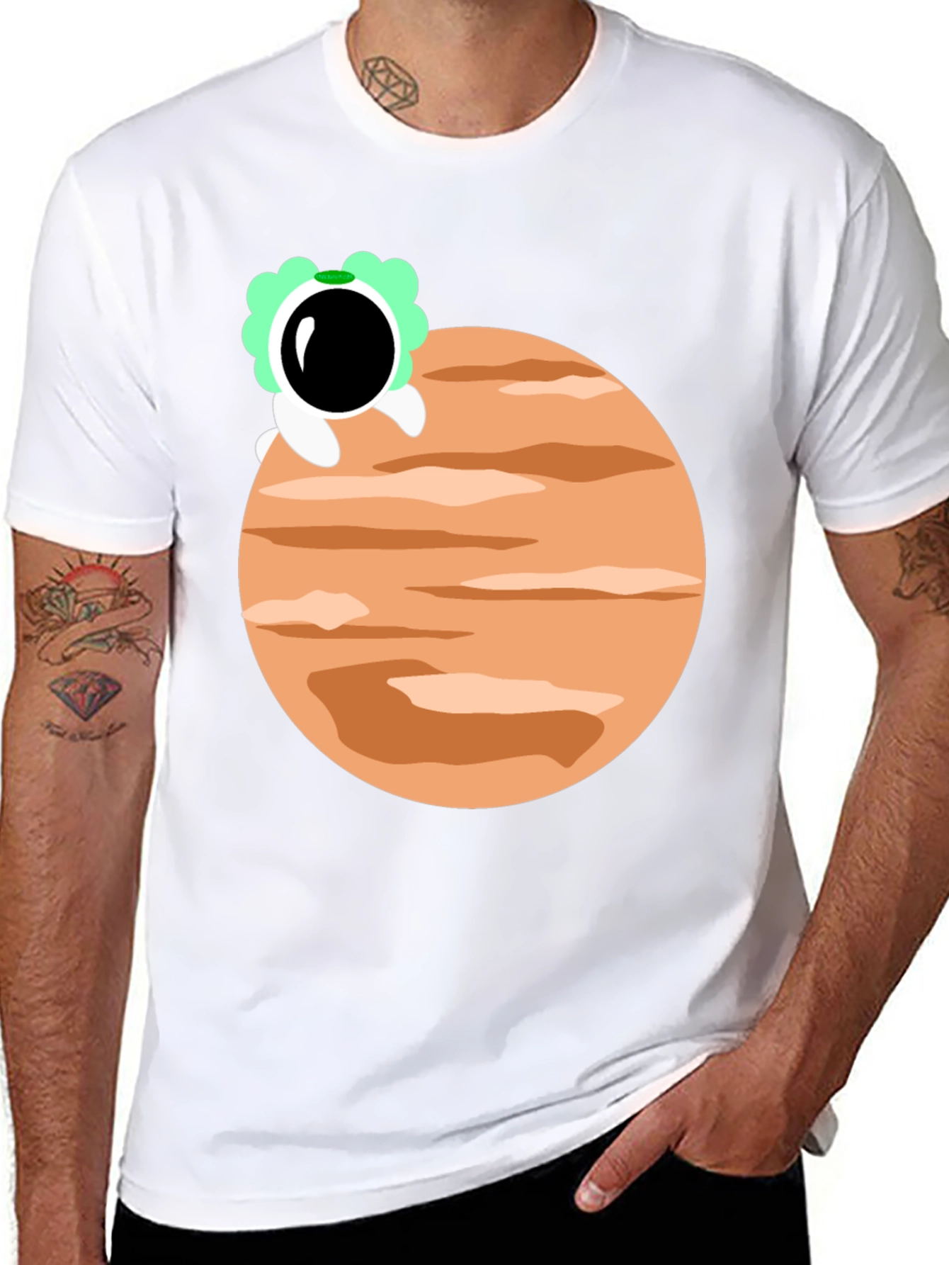 Astronaut Planet Graphic Tee - Trendy Black T-Shirt