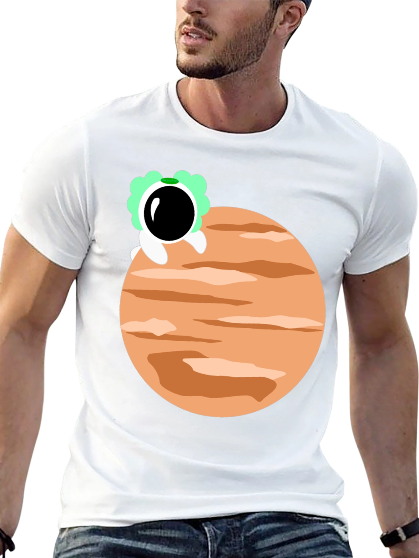 Astronaut Planet Graphic Tee - Trendy Black T-Shirt