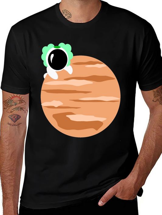 Astronaut Planet Graphic Tee - Trendy Black T-Shirt