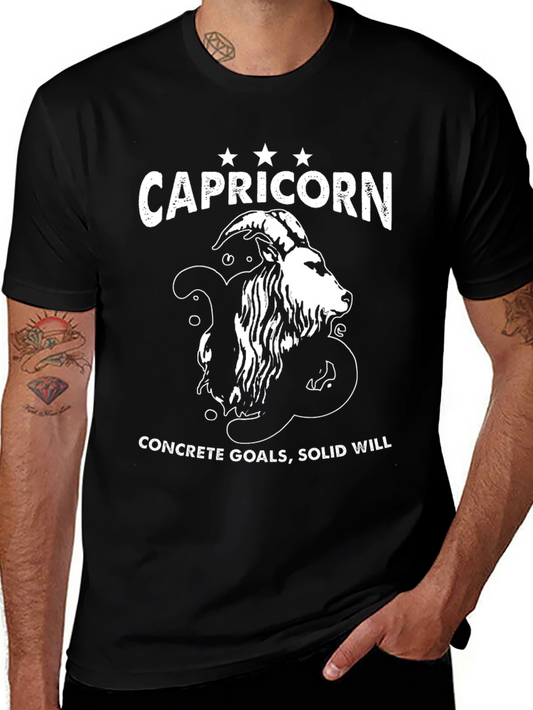 Capricorn Zodiac T-Shirt - Concrete Goals Solid Will