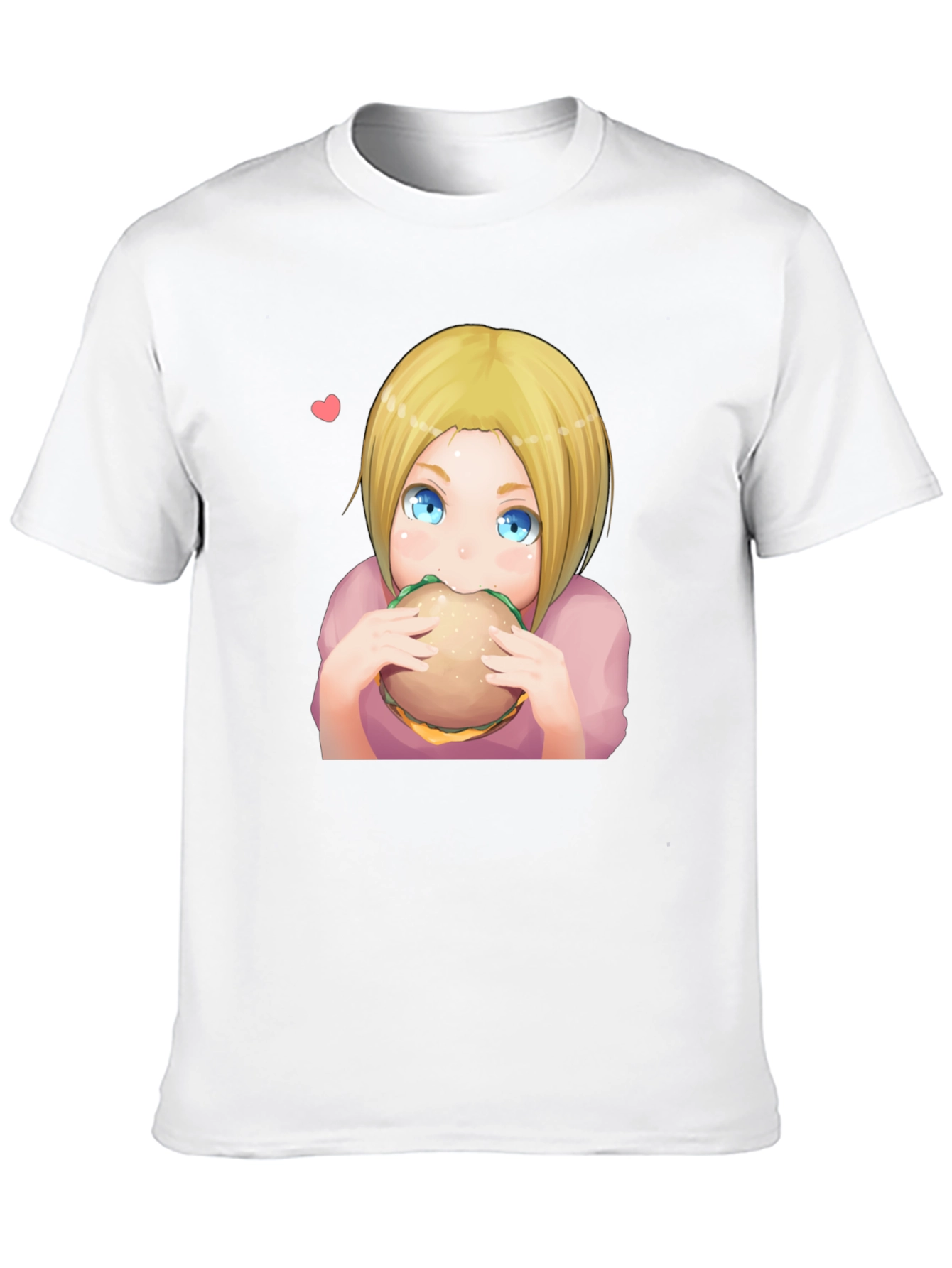 Anime Girl Eating Burger Graphic T-Shirt - Black