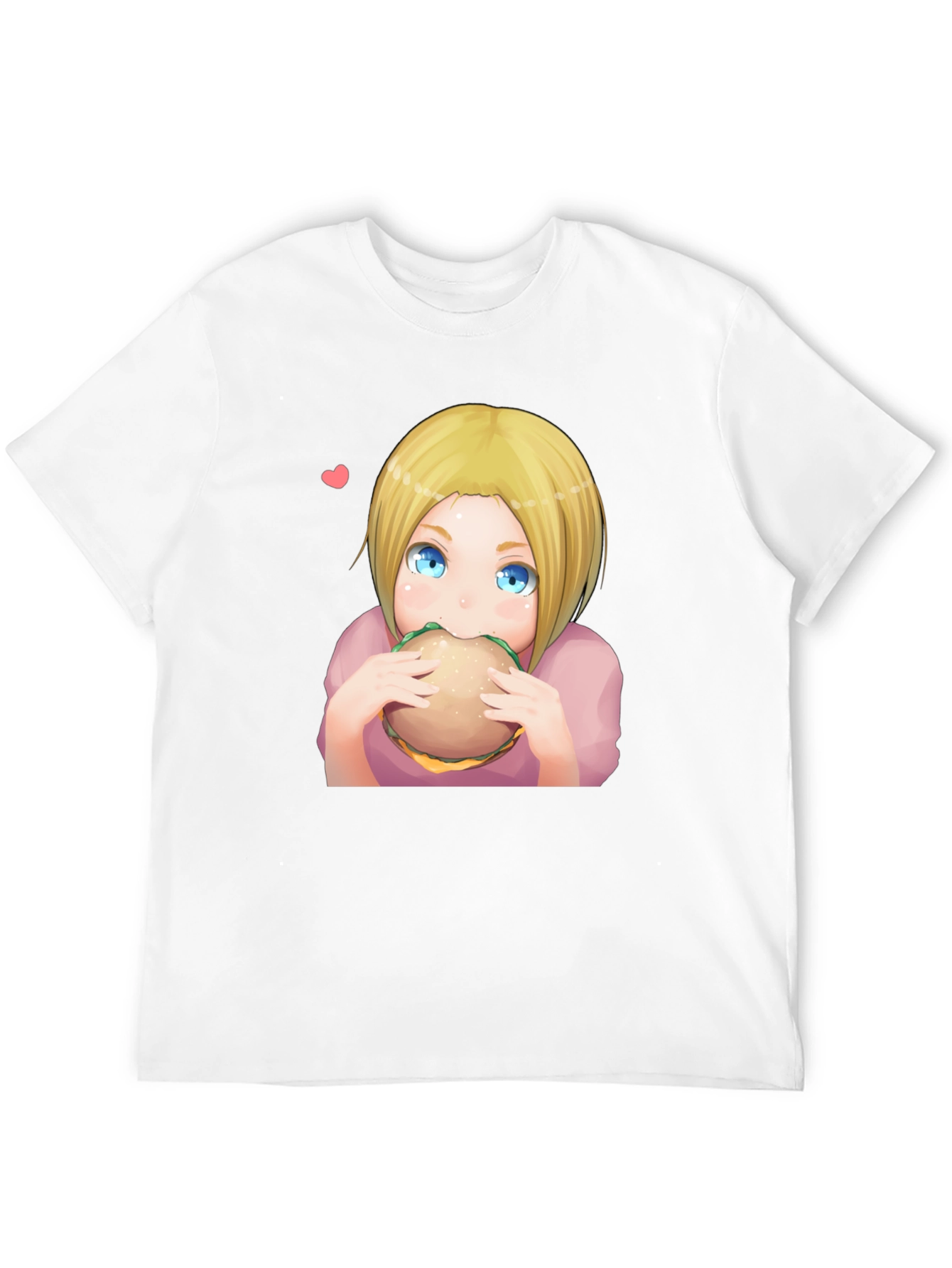 Anime Girl Eating Burger Graphic T-Shirt - Black