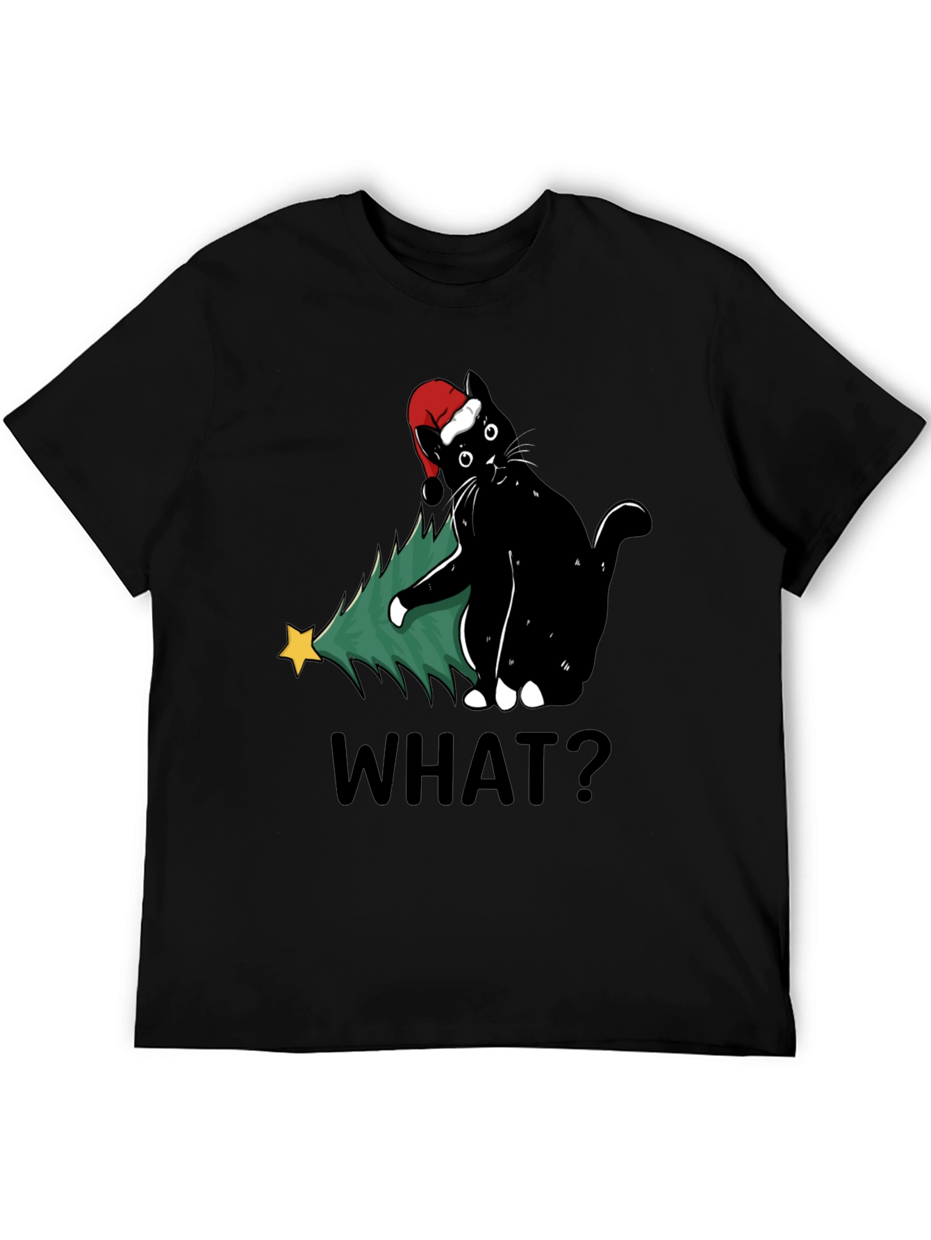 Funny Black Cat Christmas Tree What? T-Shirt
