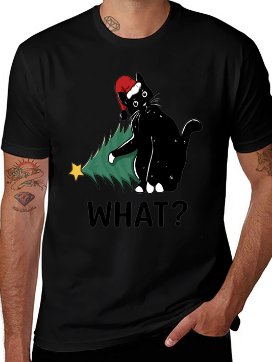 Funny Black Cat Christmas Tree What? T-Shirt