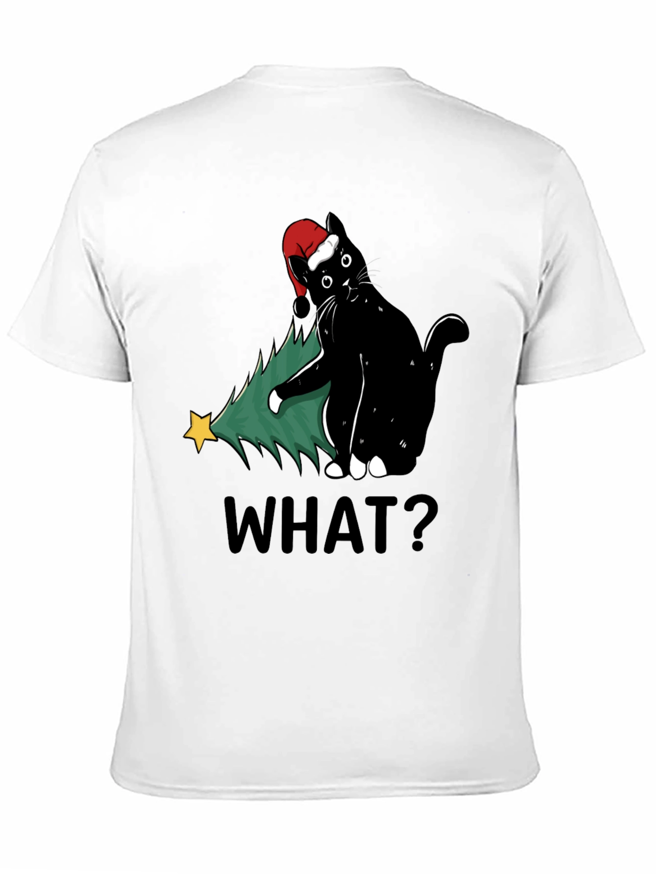 Funny Black Cat Christmas Tree What? T-Shirt