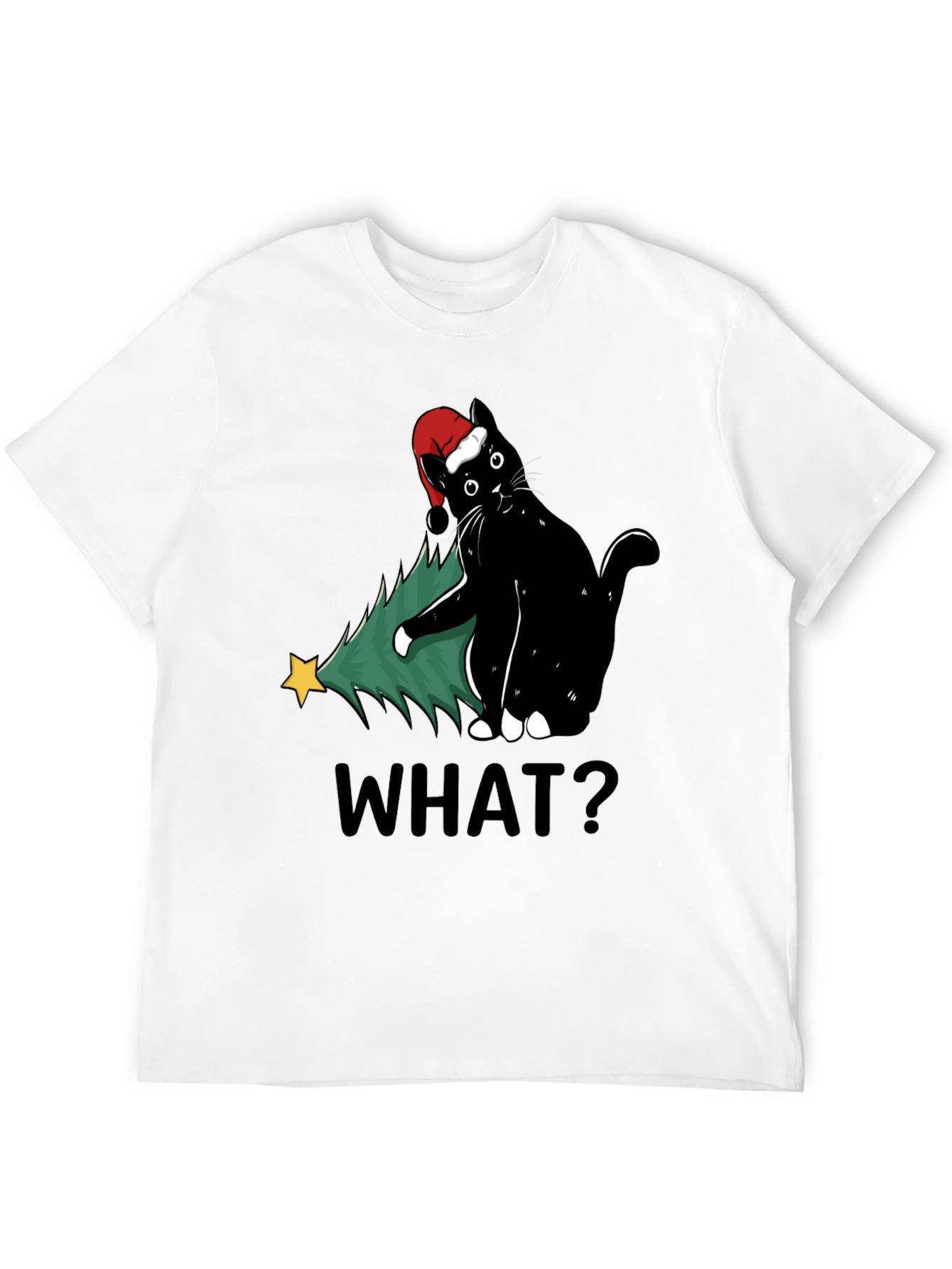 Funny Black Cat Christmas Tree What? T-Shirt