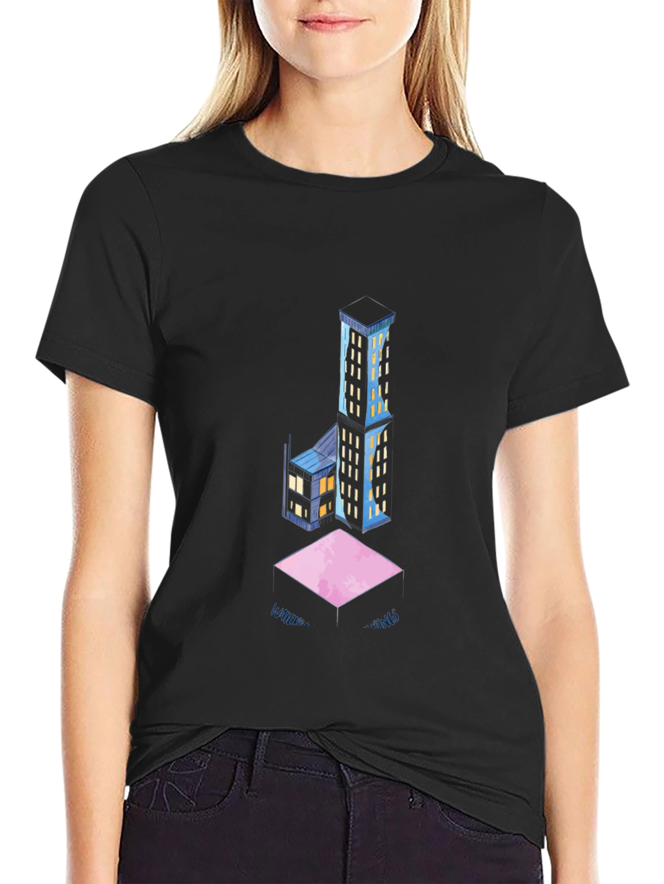 Abstract Cityscape Black T-Shirt