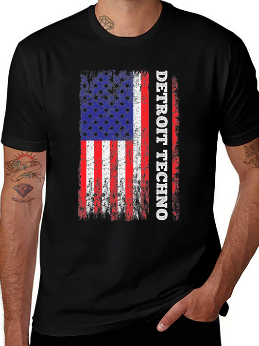 Detroit Techno American Flag Graphic T-Shirt