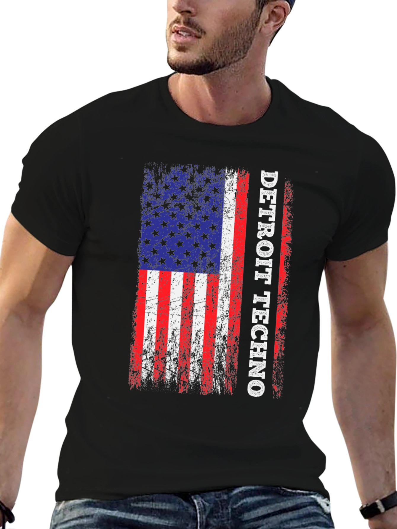 Detroit Techno American Flag Graphic T-Shirt