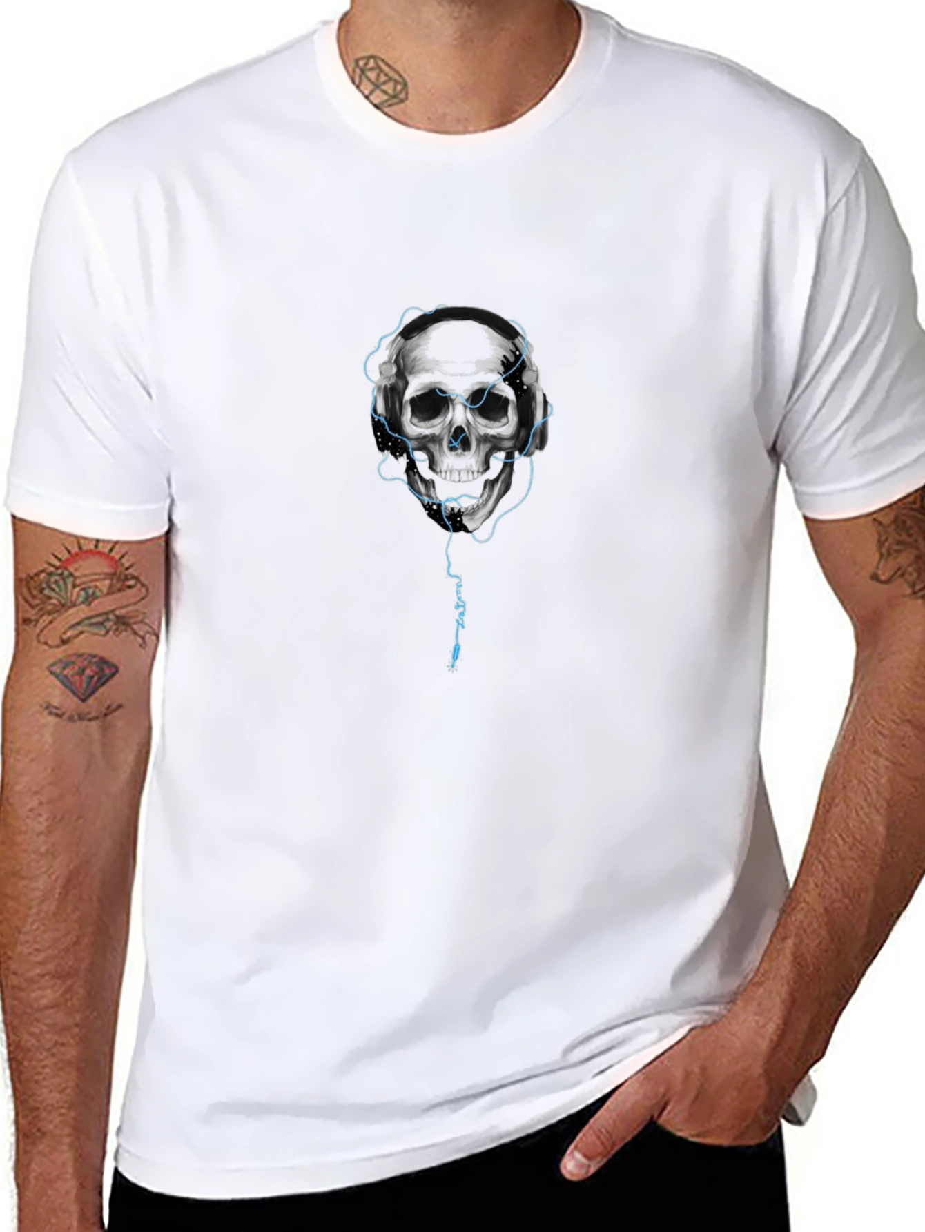 Skull Headphones Graphic T-Shirt - Black