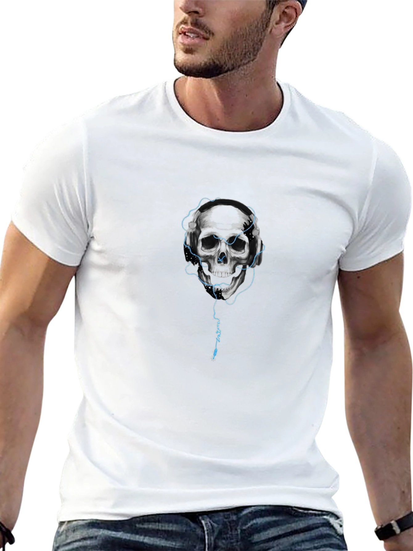 Skull Headphones Graphic T-Shirt - Black