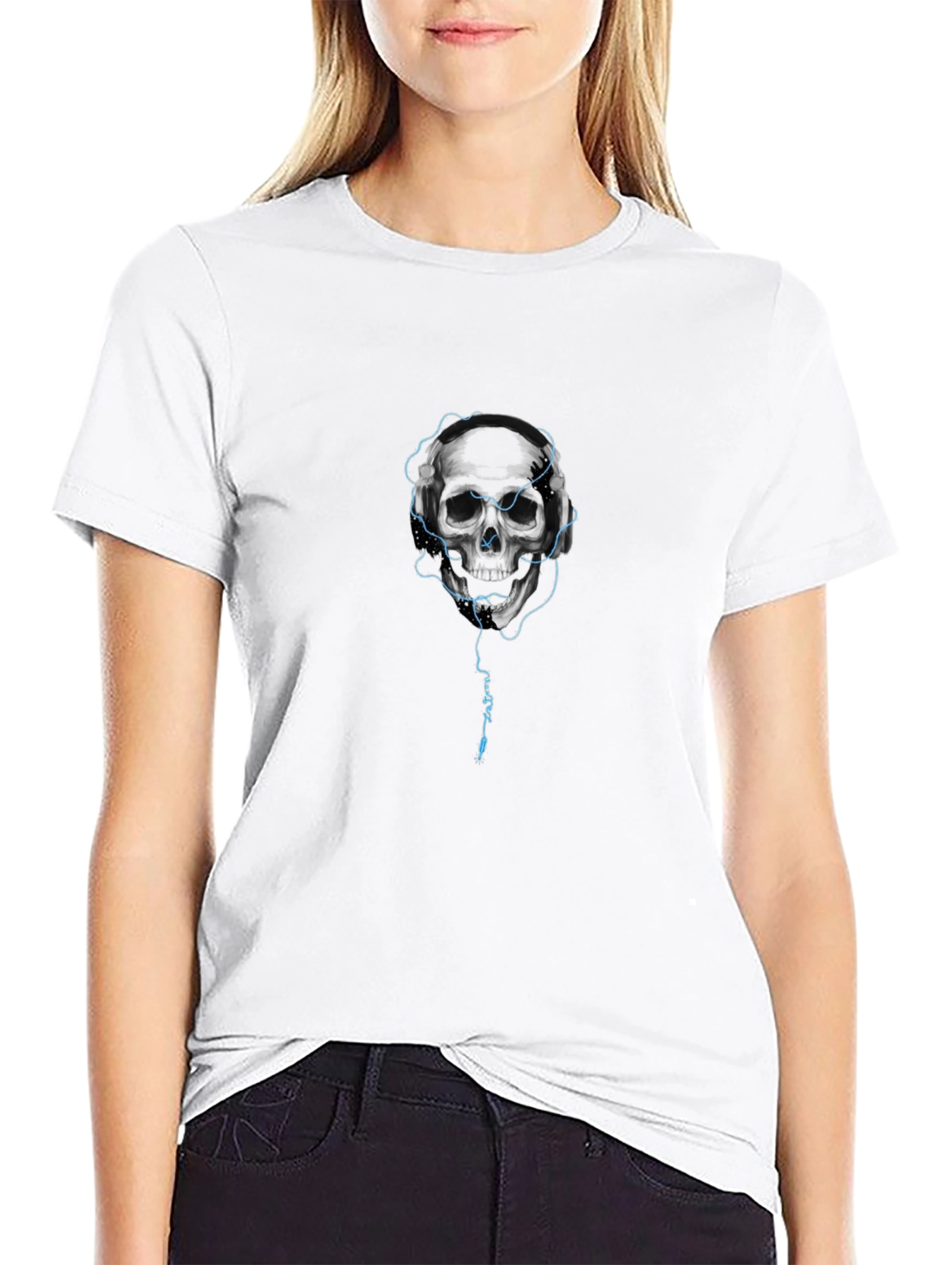 Skull Headphones Graphic T-Shirt - Black