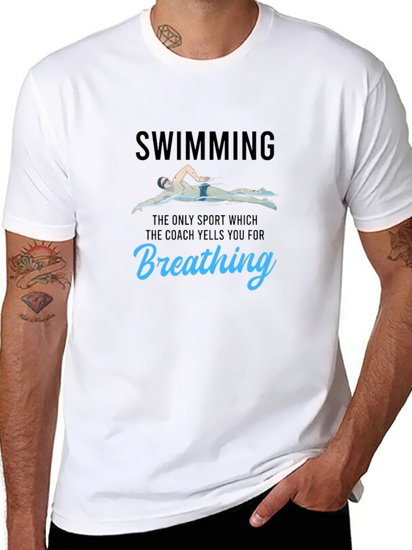 Funny Swimming T-Shirt - Breathing Pun Tee