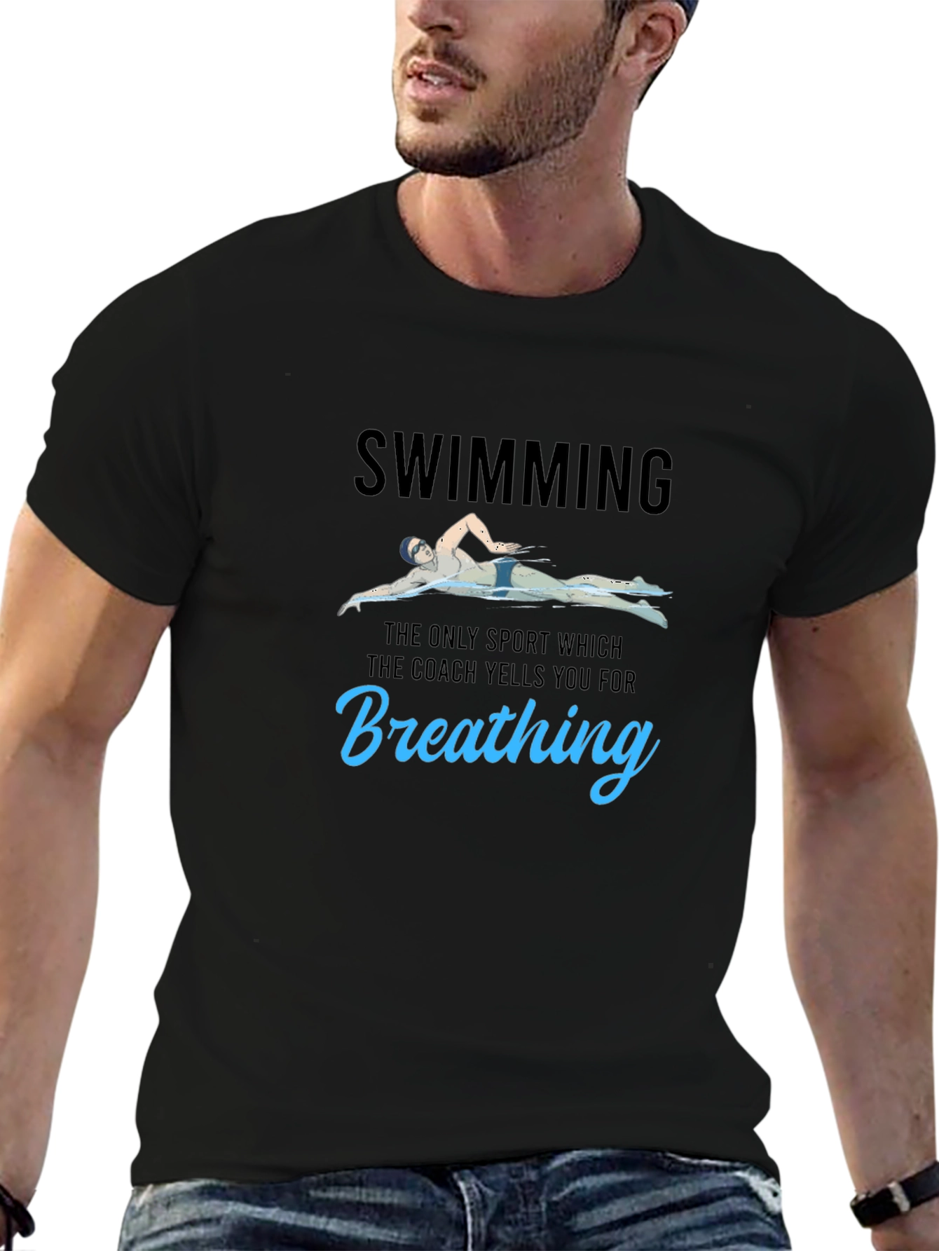 Funny Swimming T-Shirt - Breathing Pun Tee
