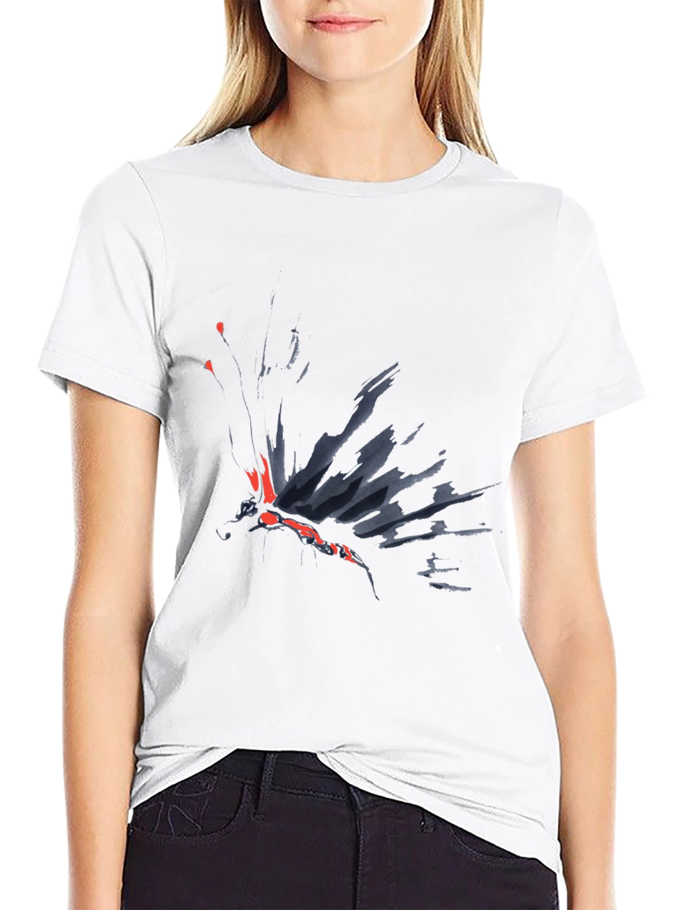 Abstract Butterfly Graphic Black T-Shirt