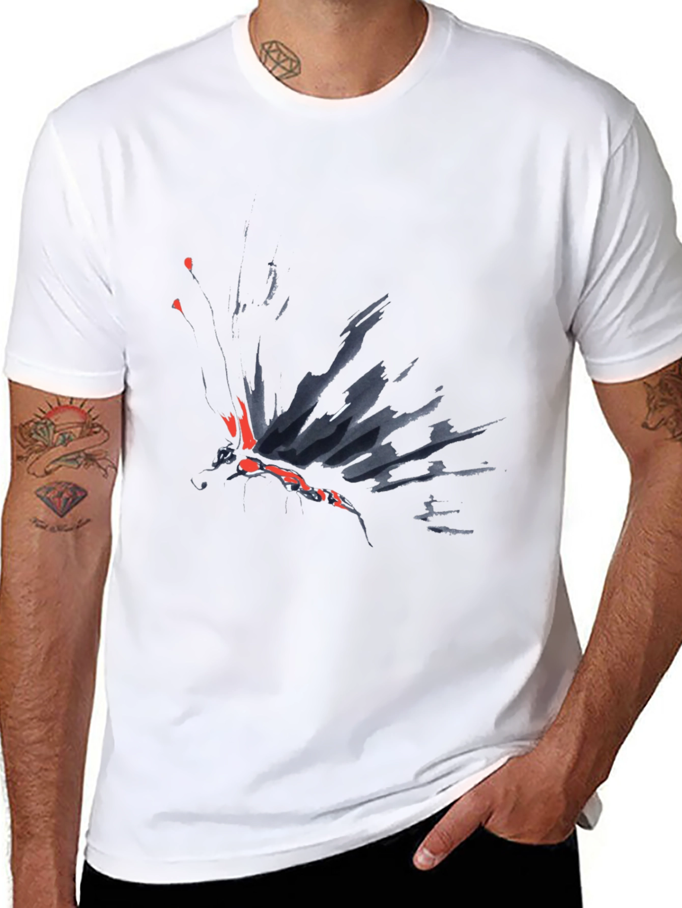Abstract Butterfly Graphic Black T-Shirt