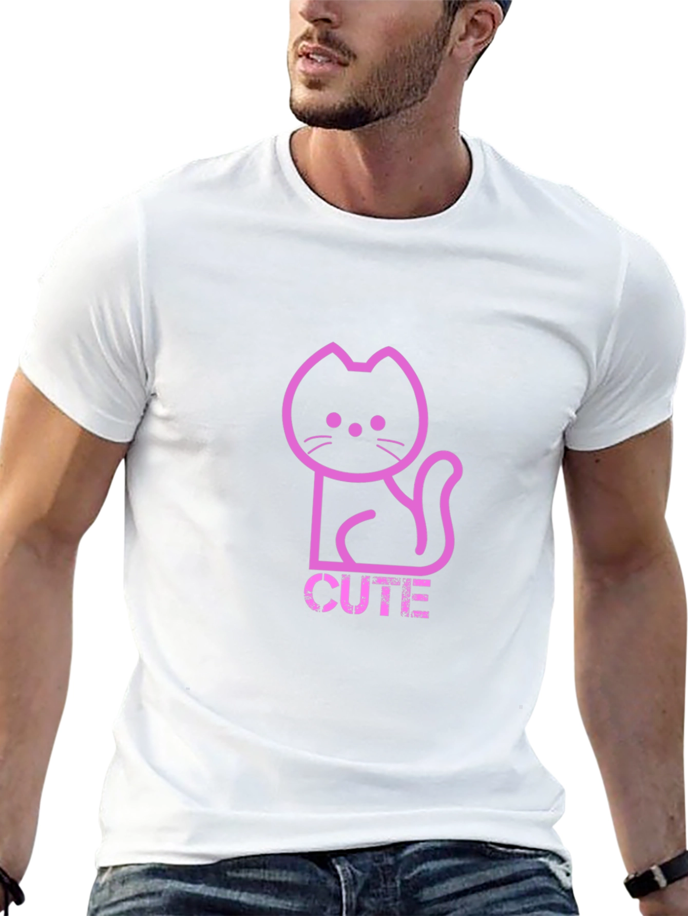 Cute Pink Cat Graphic T-Shirt - Trendy Black Tee