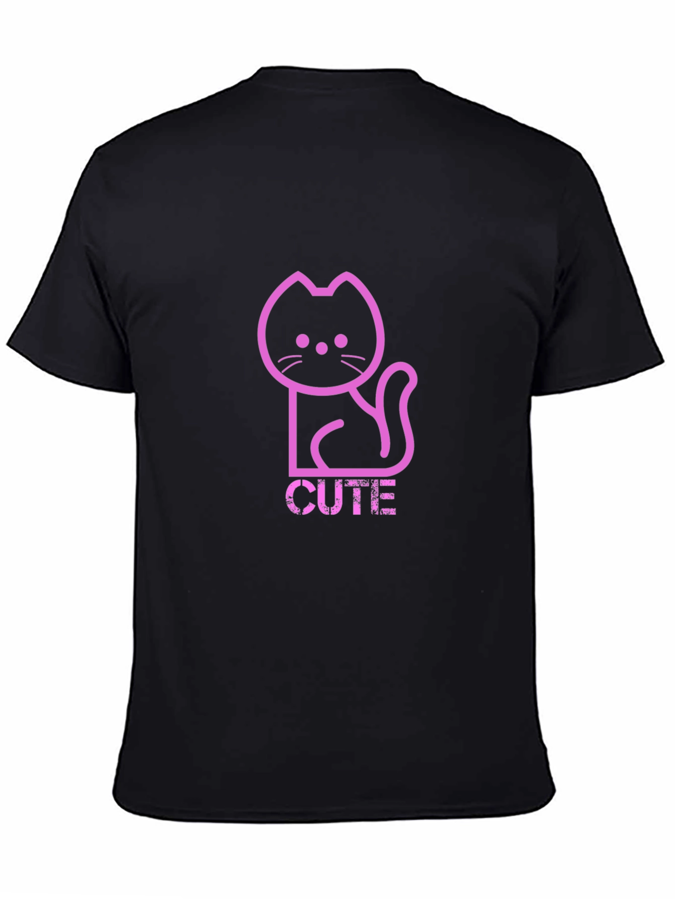 Cute Pink Cat Graphic T-Shirt - Trendy Black Tee