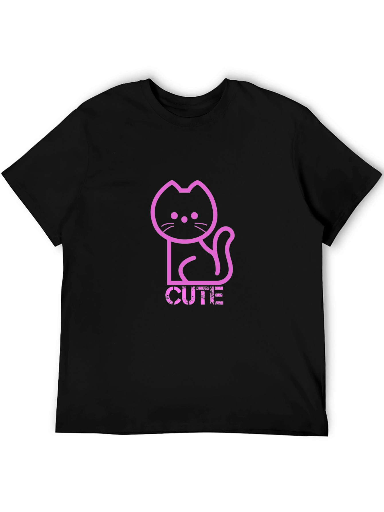 Cute Pink Cat Graphic T-Shirt - Trendy Black Tee